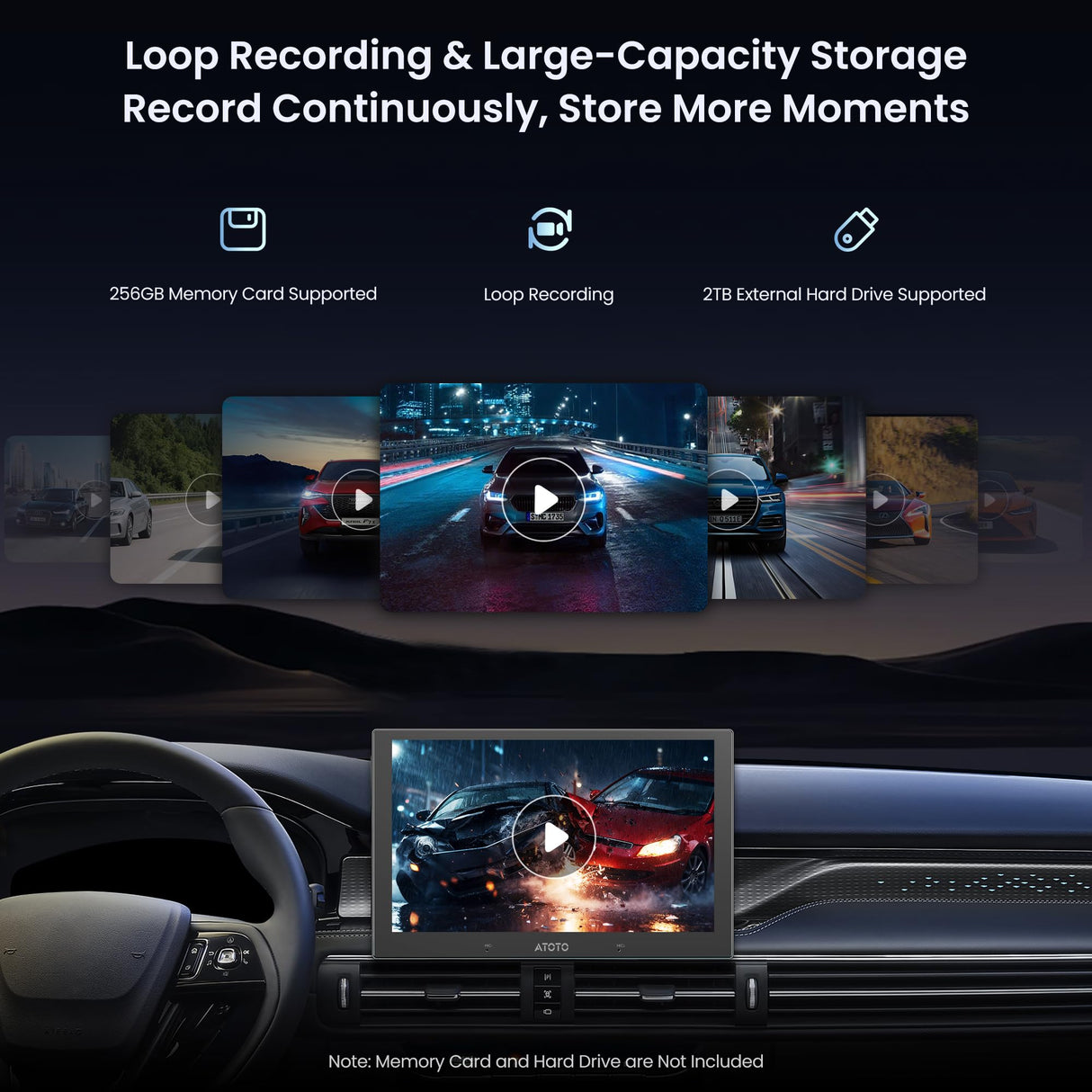 ATOTO AC-HN9RRV3 AHD 1080p Backup Camera, 30fps, 134° Wide-Angle, Starlight Night Vision, IP67 Waterproof, G-Sensor, Parking Mode, Loop Recording – Only for V10 Series