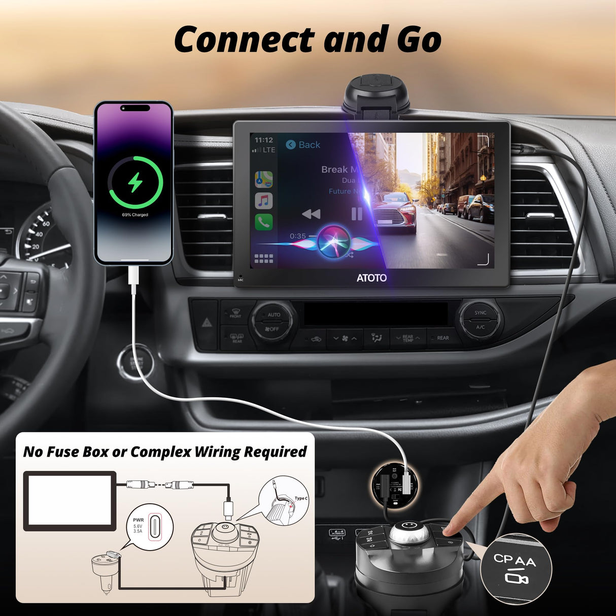 ATOTO P9 Accendisigari per auto, caricabatterie per auto compatibile con 12V/24V, facile installazione per accendisigari