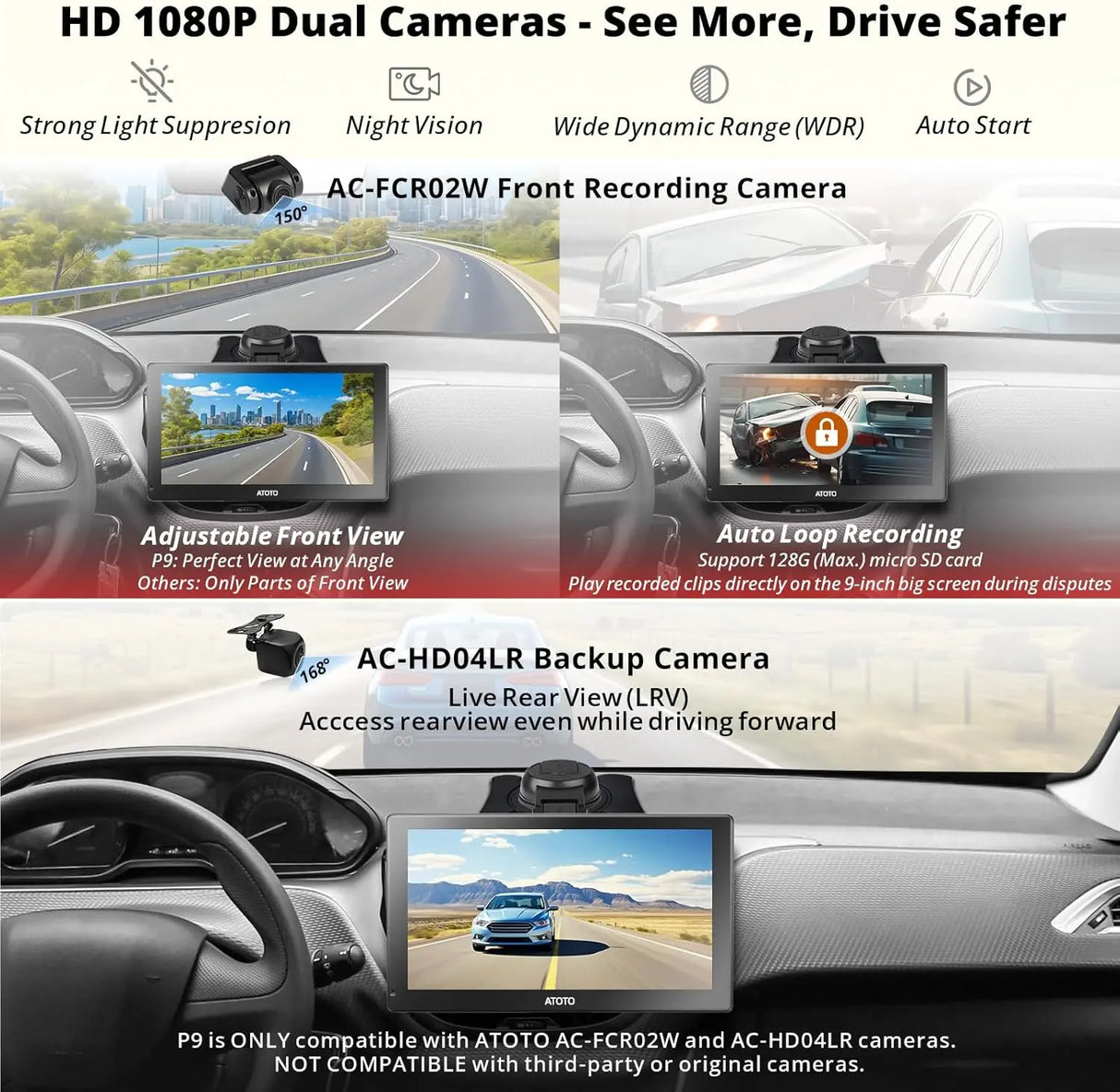ATOTO 7" Portable Sat Nav with QLED Touchscreen, Wireless CarPlay & Android Auto, 4+32G, 4G LTE, GPS Navigation, WiFi, 1080P Front & Rear Cameras, Steering Wheel Control & Bluetooth