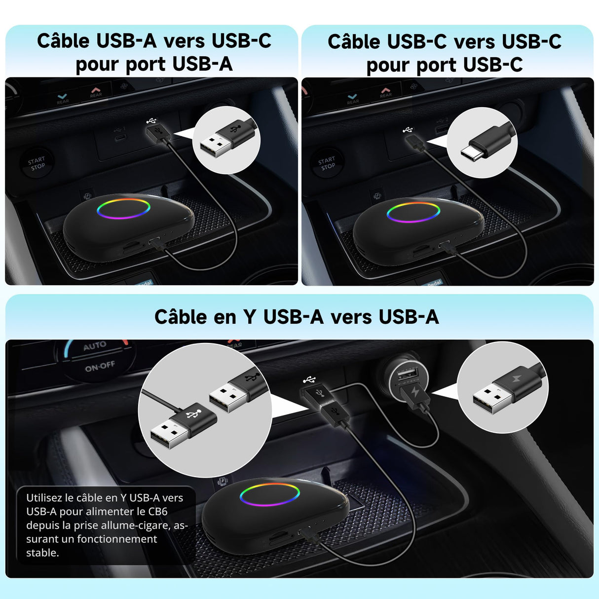 ATOTO CB6 Adaptateur CarPlay Sans Fil – Boîtier CarPlay IA, 8 Go+128 Go Boîtier Streaming pour Voiture avec 4G, Double Bluetooth, USB, GPS Intégré, Assistant IA, Extension microSD, OTA