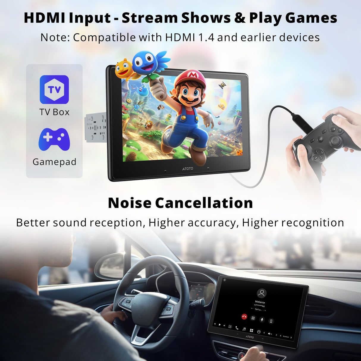 ATOTOZONE 10" QLED AI Android Autoradio 1 DIN, Floating Screen Auto, 8G+128G In-Dash Navigation, 4G LTE, Kabelloses CarPlay &amp; Android Auto, Dual-Phone &amp; 2 Bluetooth, SCVC, GPS-Tracking, X10G110E