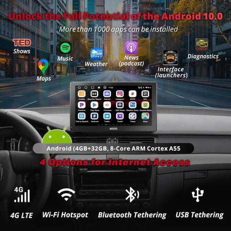 ATOTO 9" Portable Car Stereo with 1080P Dash & Rear Cameras, Wireless CarPlay & Android Auto, QLED Display, 4G LTE, Wi-Fi, ChatGPT, 4+32G, FM/AM Radio, Dual Bluetooth, GPS, HDMI Input