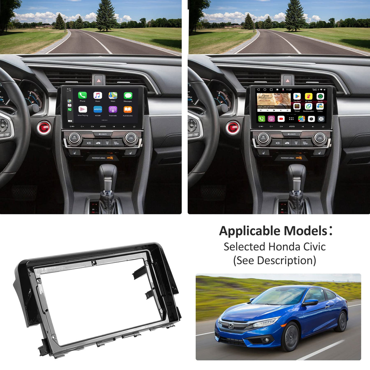 YOFUNG AC-HDCVC06X-ST Dash Installation Mounting Kit for Honda Civic 2016–2020 – Only Compatible with ATOTO IAH09D Car Stereo