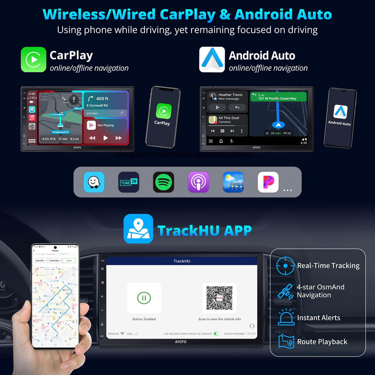 Radio de coche 2 Din Android con pantalla – ATOTOEXCEL 8 Core Fully Laminado Screen QLED TouchScreen Bluetooth con Mic, Android Auto Wireless & Carplay, Control de voz, Navi GPS, A6C7PF (Android+Mic)