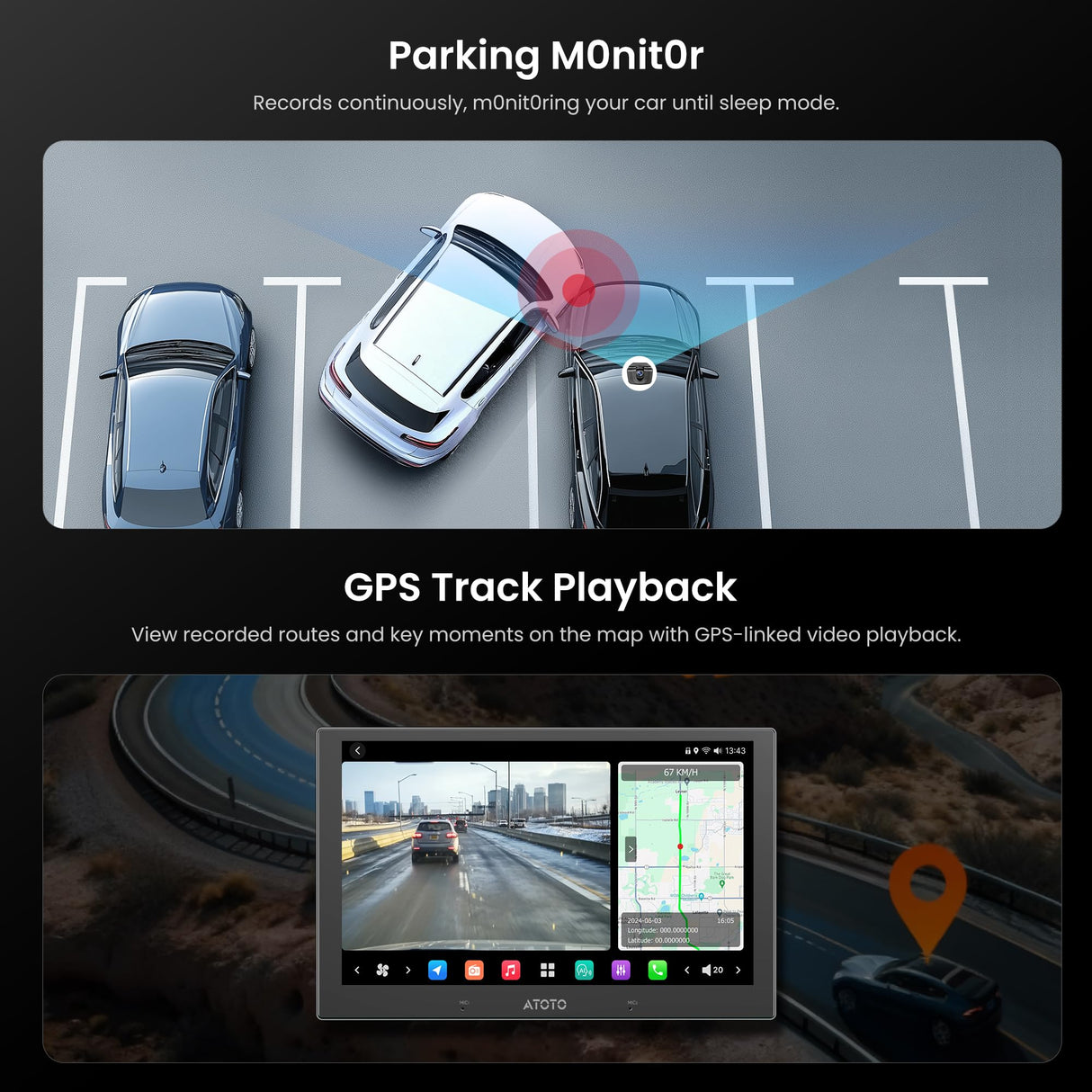 ATOTO AC-HN9FR AHD 1080p Front Dash Camera, 30fps, Starlight Night Vision, WDR, 136° Wide-Angle, G-Sensor, Parking Mode, Loop Recording, GPS Track Playback – Only for V10 Series