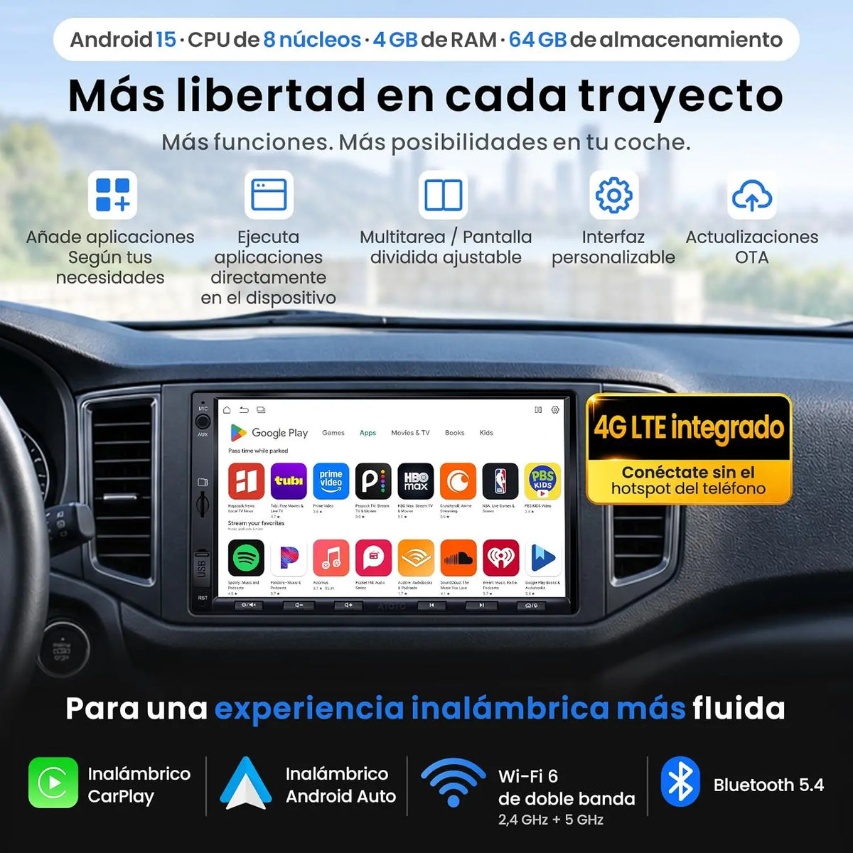 ATOTO S8L 7" AI Android Radio 2 DIN, 4G SIM, 4G+64G, con Cámara Trasera