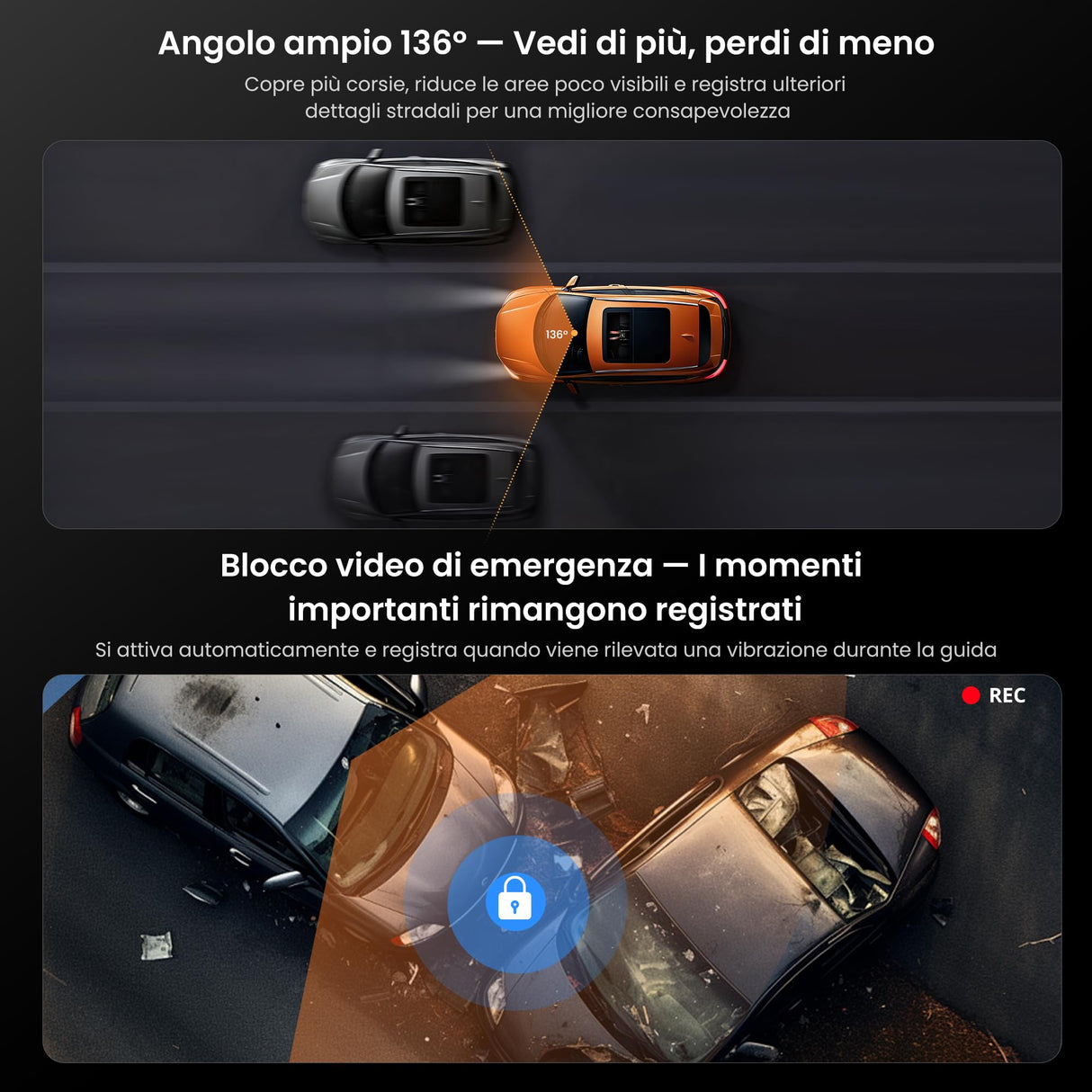 ATOTO AC-HN9FR Dashcam Anteriore AHD 1080p per Auto, 30fps, Visione Notturna Starlight, WDR, Grandangolo 136°, G-Sensore, Modo Parcheggio, Registrazione in Loop, Riproduzione Traccia GPS – Solo Serie V10