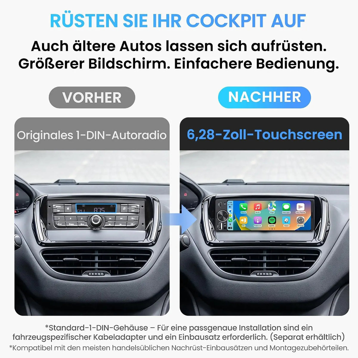 ATOTO F7WE 6.28 Zoll Autoradio 1 DIN mit Kabellosem CarPlay & Android Auto