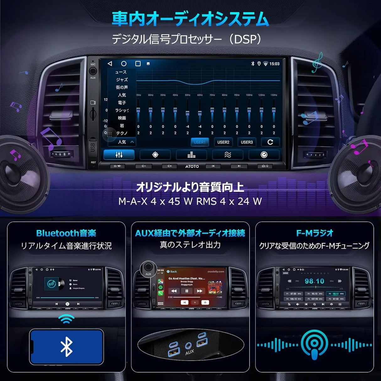 ATOTO A5L 2Din ディスプレイオーディオ 7型 ドラレコ付 無線CarPlay
