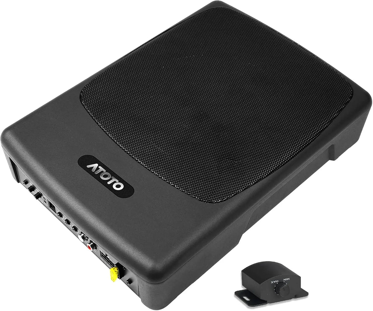 ATOTO 10 inch Under Seat Powered Car Subwoofer with Built-in Amp, Ultra Slim Active Amplified Subwoofer with Variable Bass Boost, 400W Max Power, Remote Sub Control