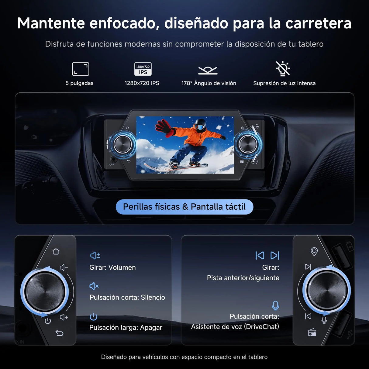 ATOTO A5LG1A5T 5" Android Radio Coche 1 DIN con CarPlay y Android Auto inalámbrico, Touchscreen, WiFi/BT/USB, FM/AM/RDS, MirrorLink, GPS, LRV