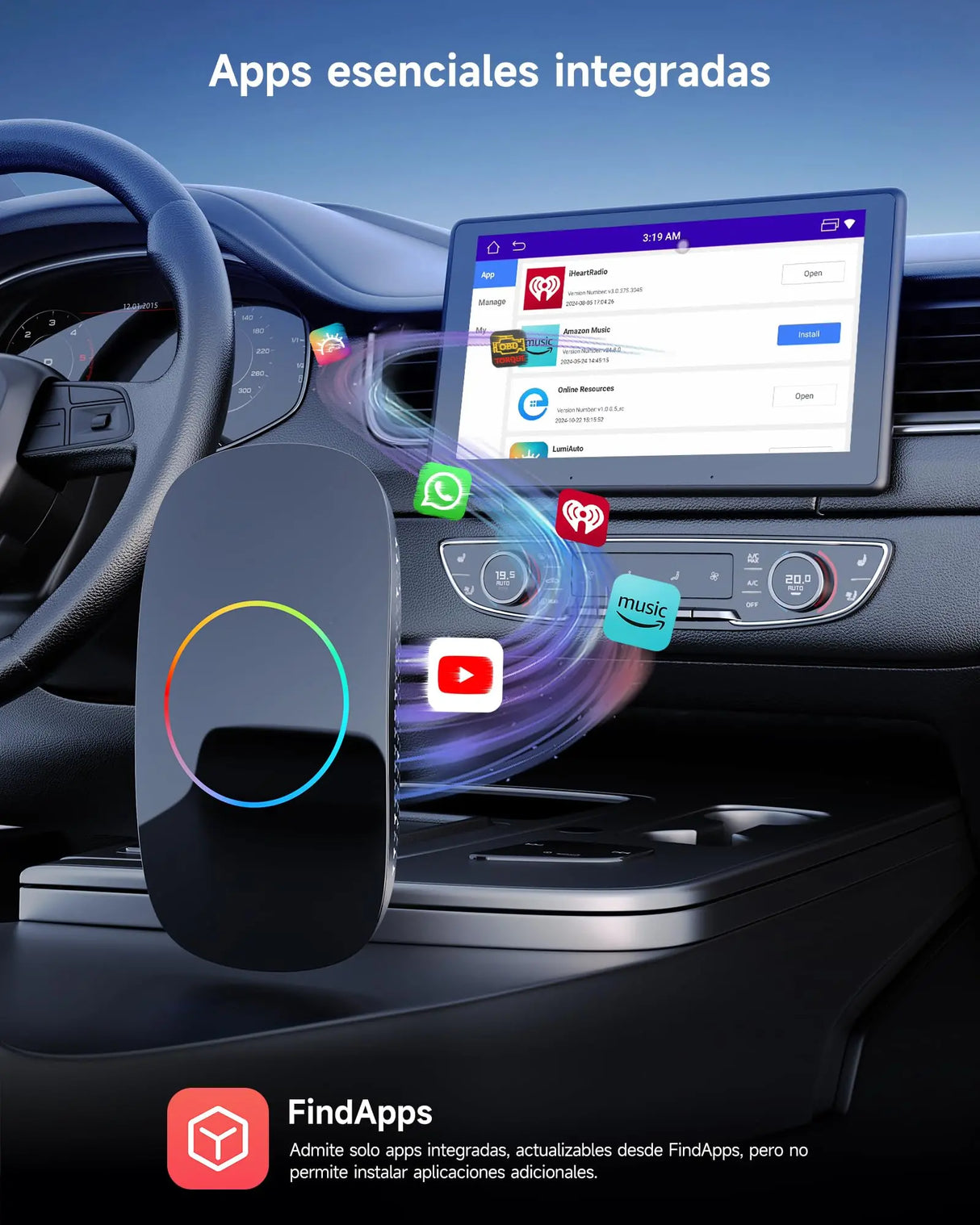 ATOTO CB4DT Android AI Box Car Adapter, Wireless CarPlay & Android Auto [4GB+32GB] Multimedia Streaming (YouTube/Netflix/Disney+) Dual Bluetooth/WiFi Built-in GPS OTA Black