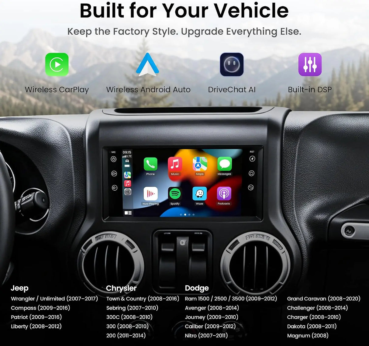 ATOTO S8LJEP09ADM 9" Android Car Stereo for Jeep Wrangler 2007–2015, Grand Cherokee, Dodge Challenger & Chrysler 300C, Wireless Apple CarPlay & Android Auto, 4G LTE, QLED Display, DSP