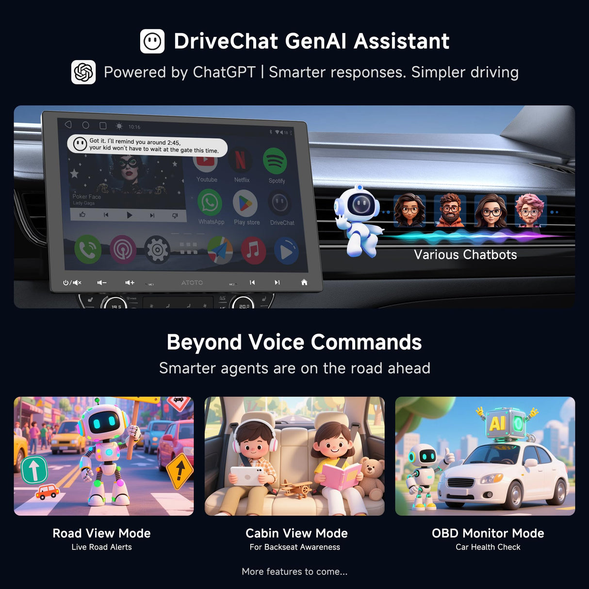 ATOTO A6G110PF 10.1" 8-Core Android Single & Double Din Car Audio, Wireless CarPlay & Android Auto, Floating QLED Touchscreen, ChatGPT, GPS Tracker, 2+32G, Dual Bluetooth, WiFi/BT/USB