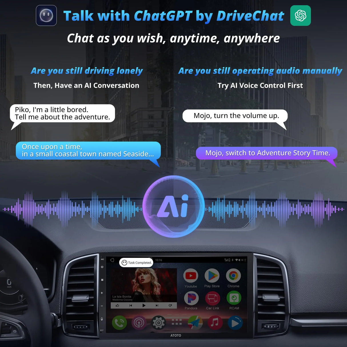 ATOTO A6G2C7PL 7" AI Double Din Car Stereo with 8-Core 4G+64G, Wireless CarPlay & Android Auto, 4G LTE, MirrorLink, Dual Bluetooth, Fully Laminated Touchscreen, 36-Band EQ, SCVC & GPS Tracking