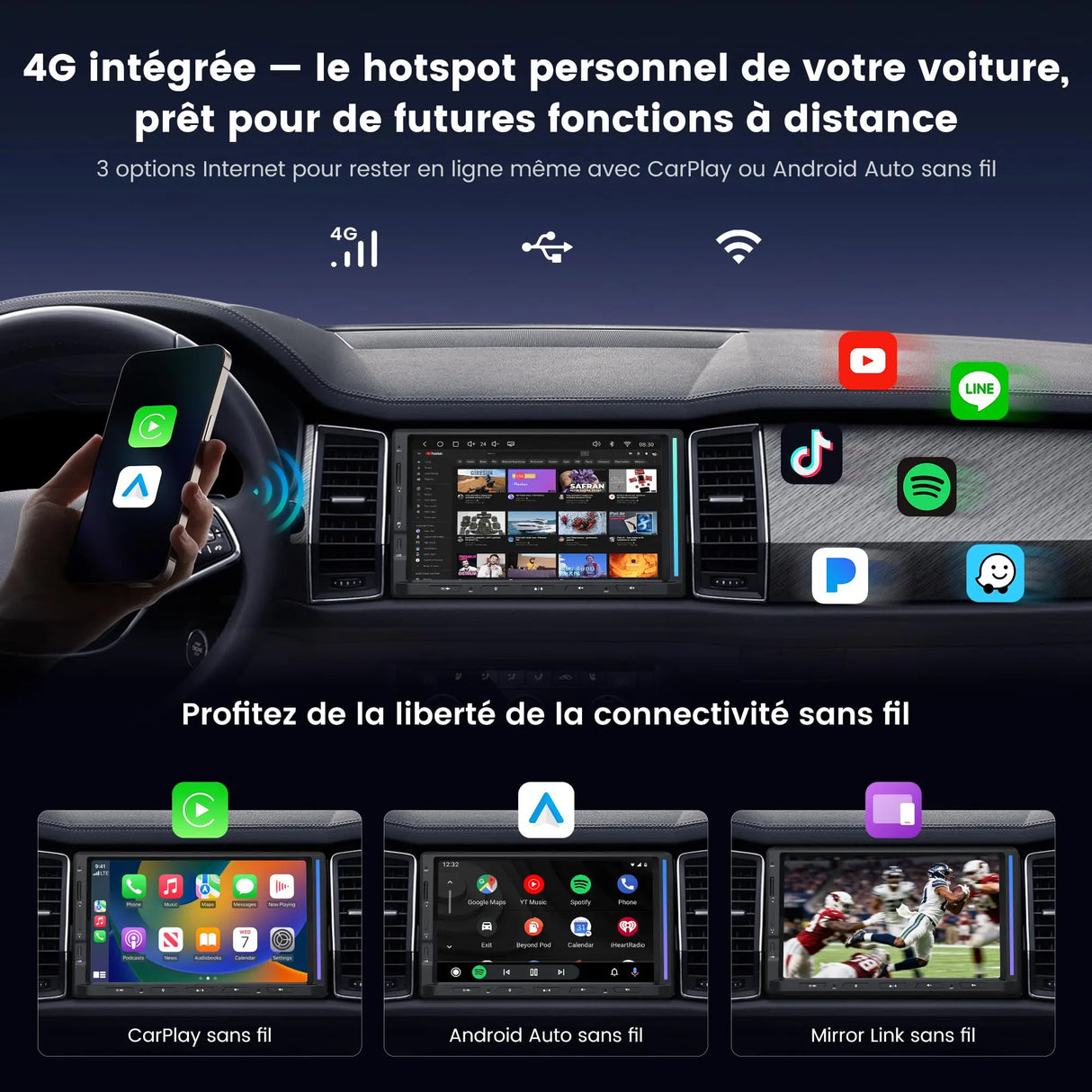 ATOTO S84G2D7PB 7" Autoradio Android 2 DIN Écran Tactile avec Éclairage d'Ambiance, Alerte de Collision d'Urgence, Surveillance de Stationnement, DSP Hi-Fi avec Sorties 4V
