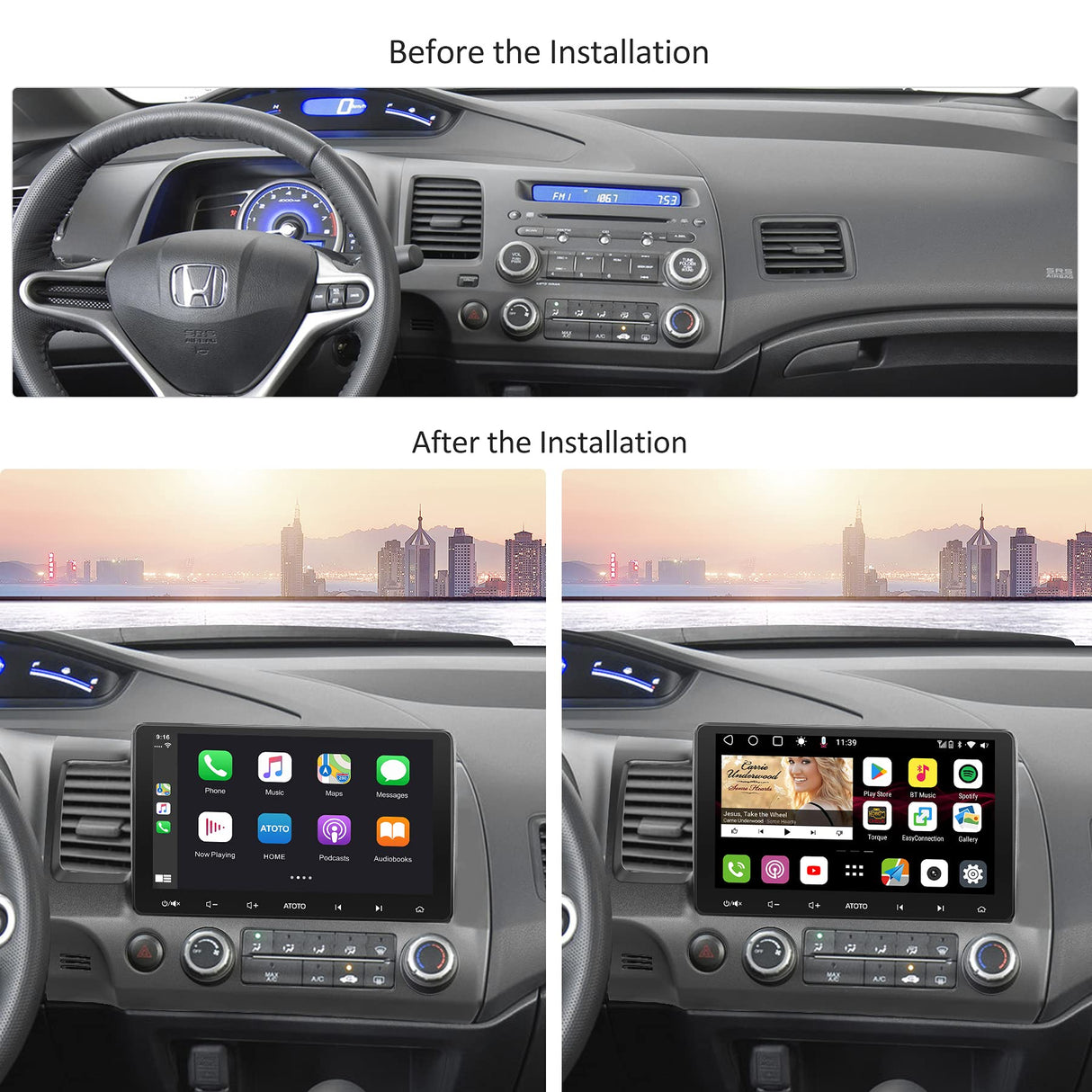 YOFUNG AC-HDCVC03X-ST Installation Mounting Dash Kit for Honda Civic 2006–2011, Only Compatible with ATOTO IAH09D-Style Car Stereo