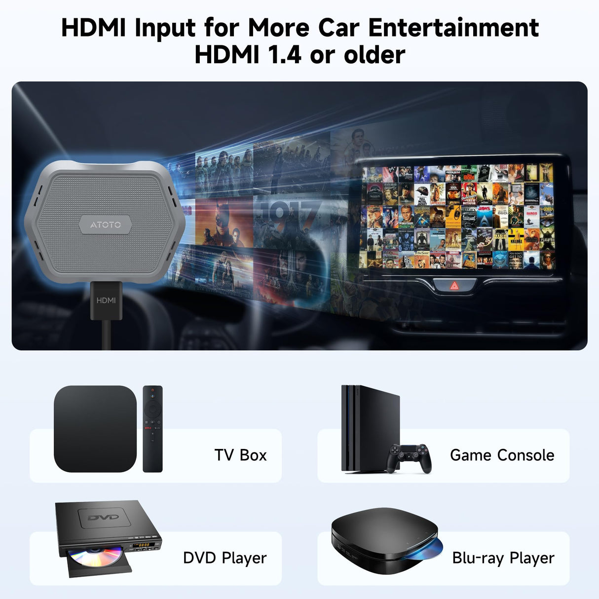 ATOTO AD1 Wireless CarPlay Adapter with HDMI, 2-in-1 Dongle for Wired CarPlay Cars, Plug & Play HDMI Multimedia Hub for TV Box, Game Console, DVD/Blu-ray, Bluetooth 5.2, OTA Updates