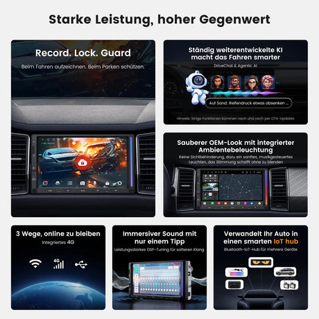 ATOTOZONE Android Doppel-DIN Autoradio 7 Zoll Touch Display mit Ambientebeleuchtung, KI-Fahrassistent DriveChat, Notfall-Unfallerkennung, Parkschutz, GPS‑Ortung, Hi‑Fi DSP 4V Pre-Out