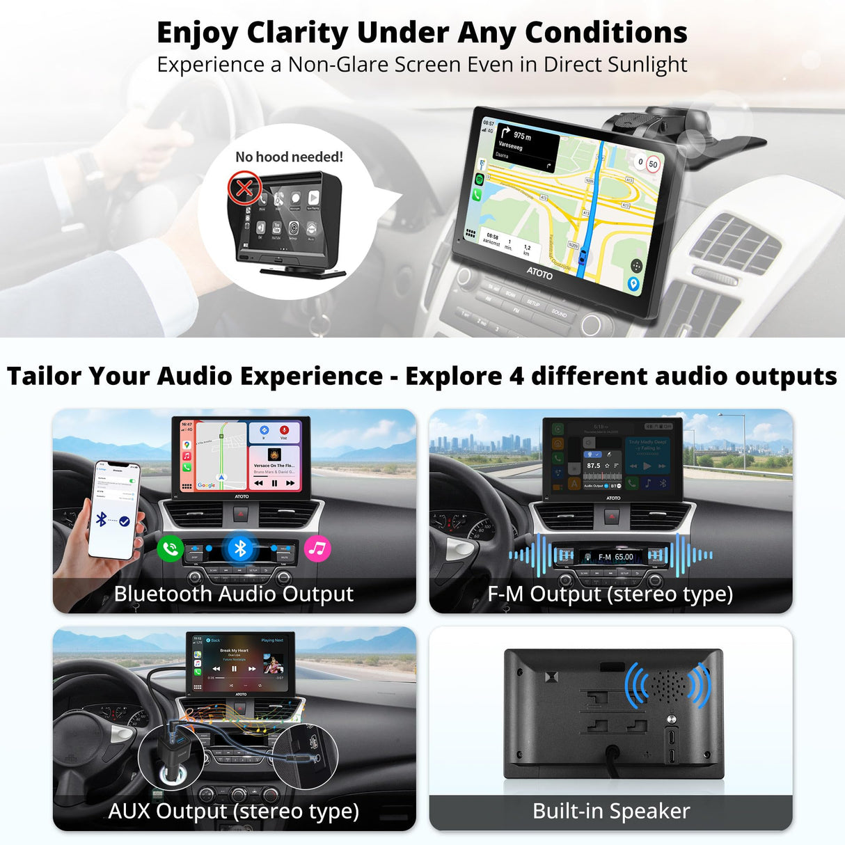ATOTO P8 7" Portable Touchscreen Car Stereo with Bluetooth Wi-Fi, CarPlay and Android Auto Wireless, Multimedia Audio Player with GPS Tracking, MirrorLink