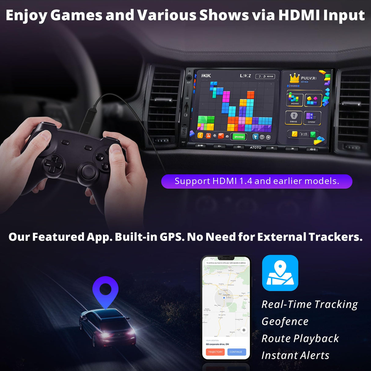 Double Din Car Stereo CarPlay & Android Auto, MYATOTO Android Car Radio HDMI Input, 7″ QLED Support HDMI & Dual Bluetooth, 4G LTE & WiFi, GPS Navigation, 8GB + 128GB TF Card, DSP, X10 (X10-2)