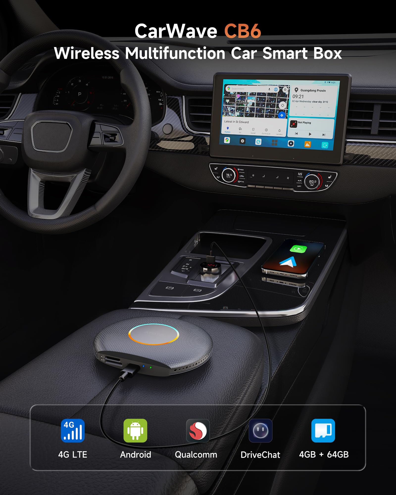 ATOTO CarWave CB6 Wireless CarPlay Adapter AI Box with