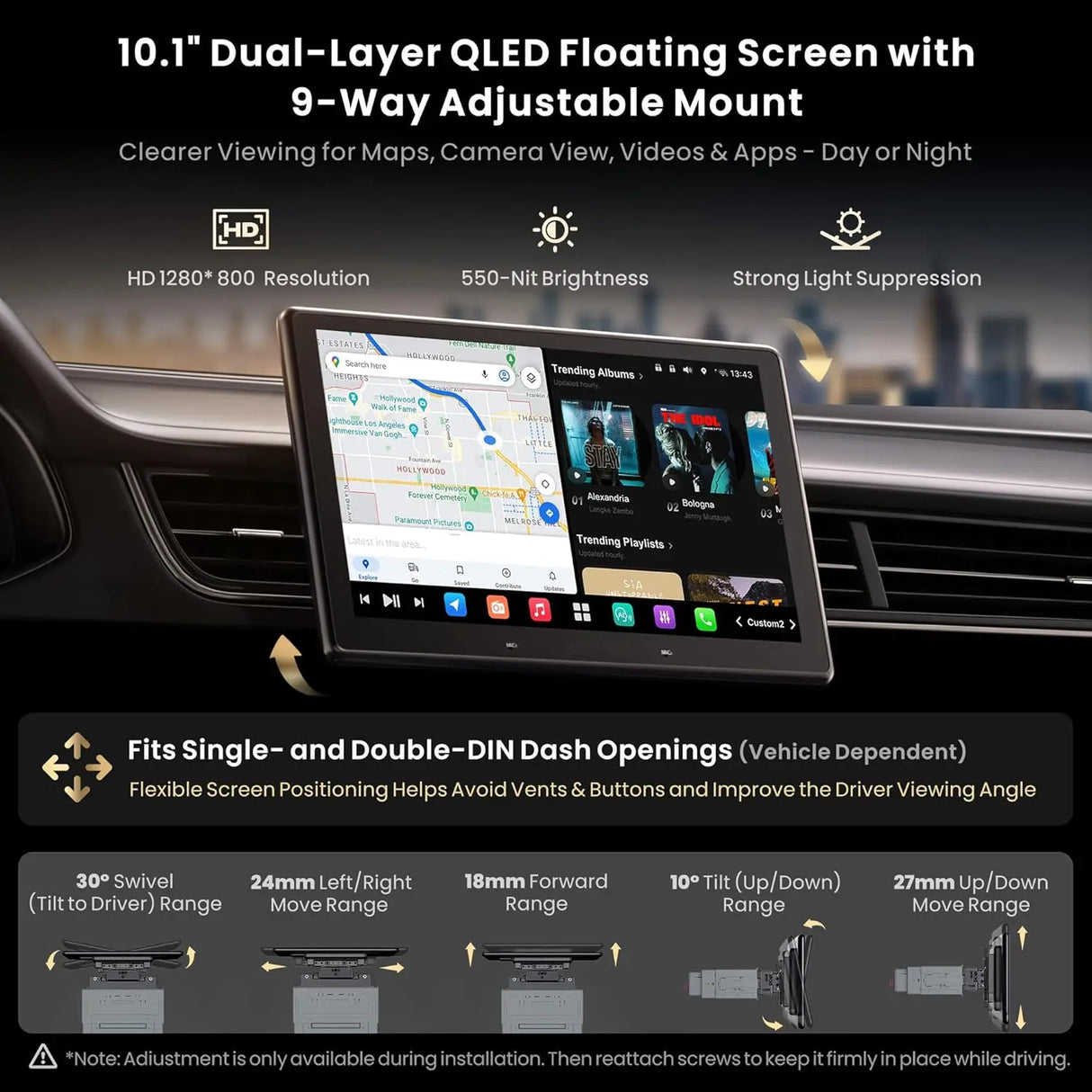 ATOTO X10G110E 10.1" Android Car Stereo with Wireless CarPlay & Android Auto, QLED Floating Touch Screen, Dual 1080P Dash Cam, 8GB RAM, 128GB ROM, DSP 7.1.2 Sound, WiFi/Cellular