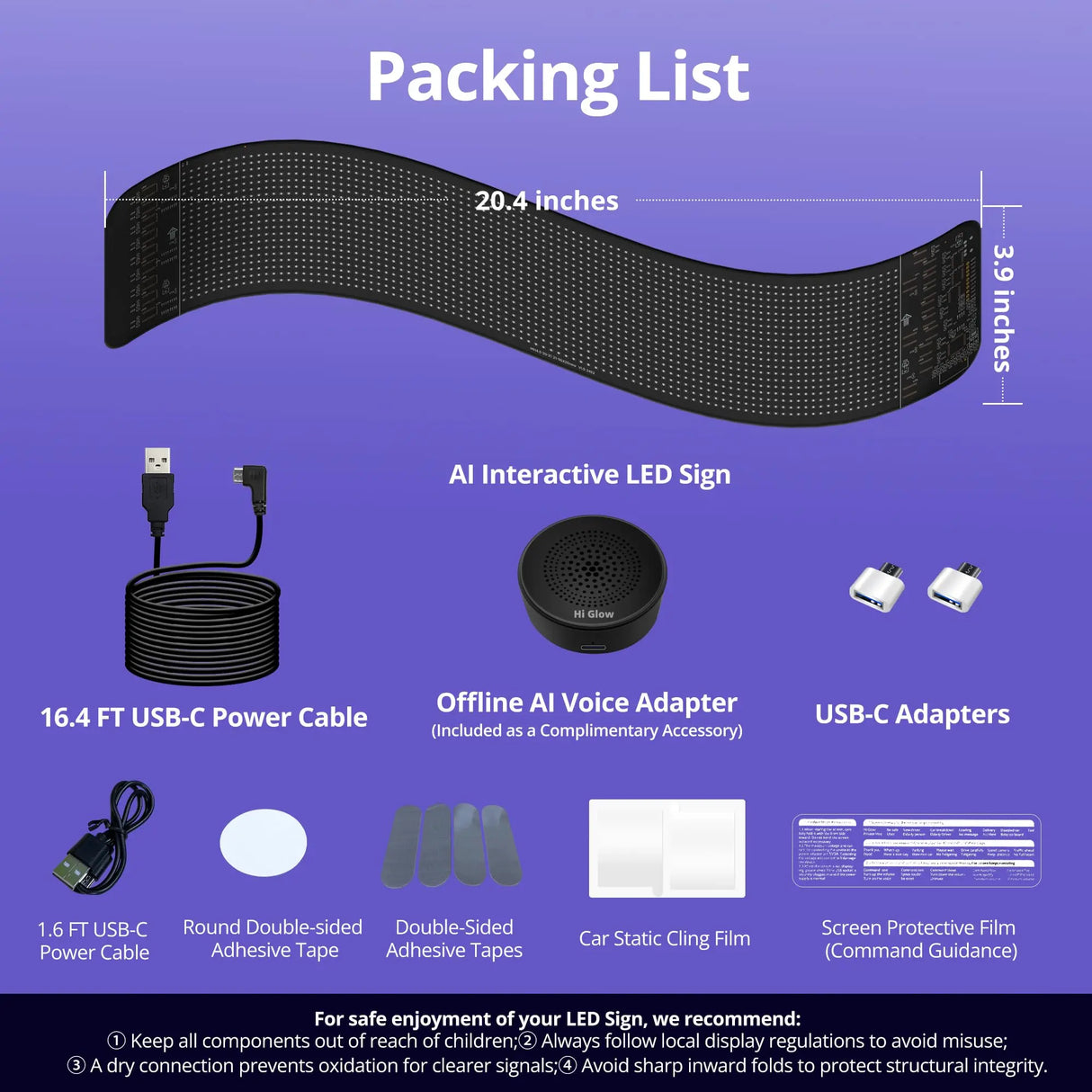 ATOTO CI-VIALD19 Programmable LED Car Sign - 19.4" Voice & App Controlled Scrolling Text Display with Custom RGB Animations for Vehicles, Stores & Hotels (USB 5V Powered, Flexible Mount)