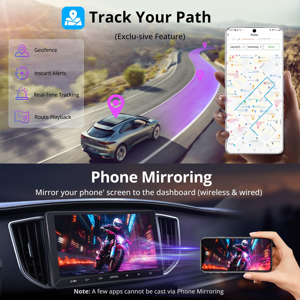 ATOTO A5L Autoradio 2 Din Android 2G+32G, 10 pollici Touchscreen GPS per auto, Tethering di WiFi/BT/USB, CarPlay Wireless e Android Auto Senza fili, Telecamera di backup,MirrorLink, DSP, FM/RDS/TF