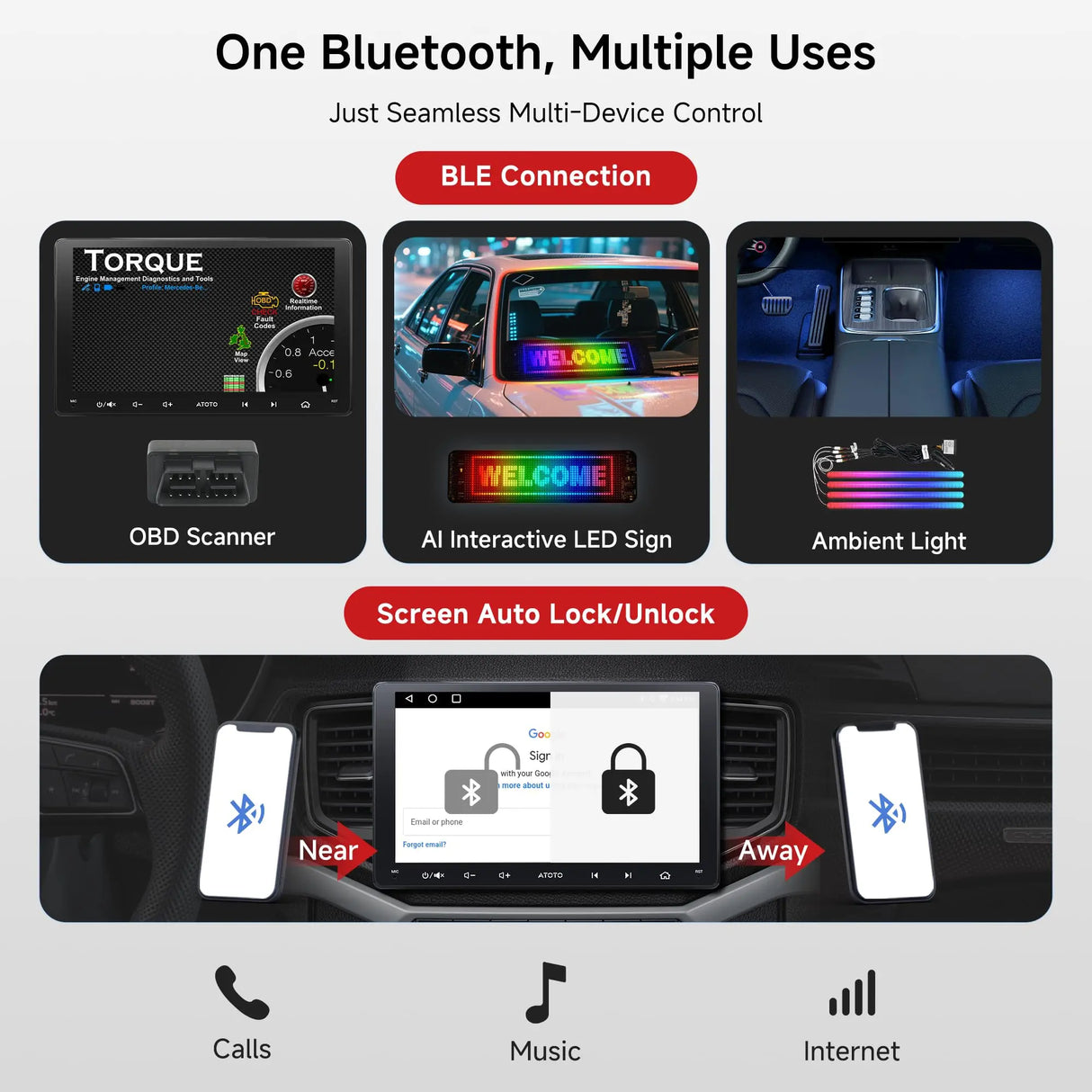 ATOTO A5LG209T 9" Double DIN Car Stereo, Touchscreen, Backup Camera, 2+32G, Wireless CarPlay and Android Auto, GPS, WiFi, Bluetooth, 24-Band EQ, USB