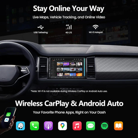 ATOTOZONE S8 Gen4 7" Android Double DIN Car Stereo with 4G LTE, Wireless CarPlay & Android Auto, QLED Touchscreen, DSP 4V Pre-Outs, Optical Out, HDMI in/Out, GPS Tracker, LED Sync Bar, S84G2D7PB