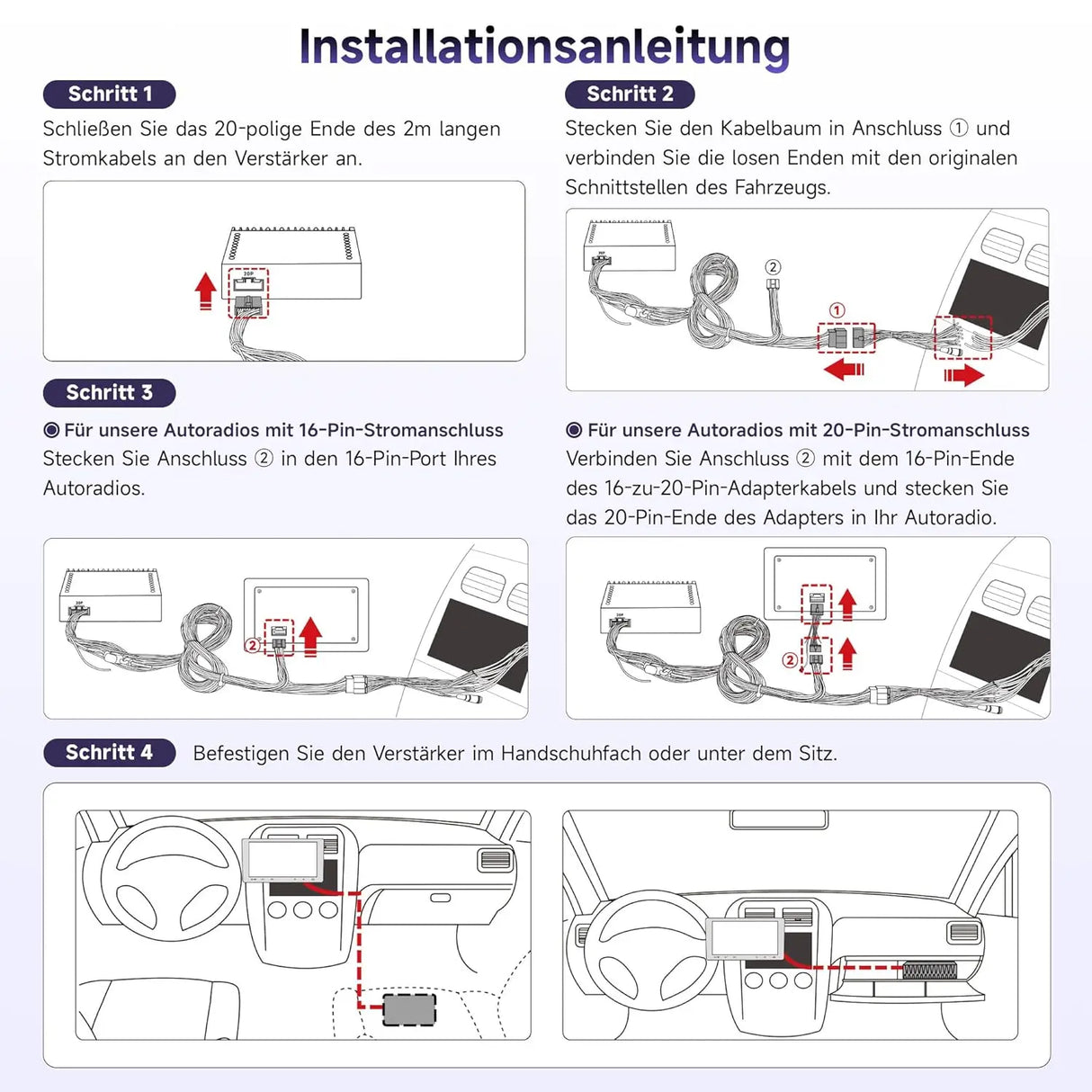 ATOTO CA-AEC122DL Kompakter 4-Kanal Auto-Verstärker, RMS 4x60W, Klasse D TI TPA3221, 2m Stromkabel, Anpassbarer EQ, Kompatibel mit ATOTO Autoradios