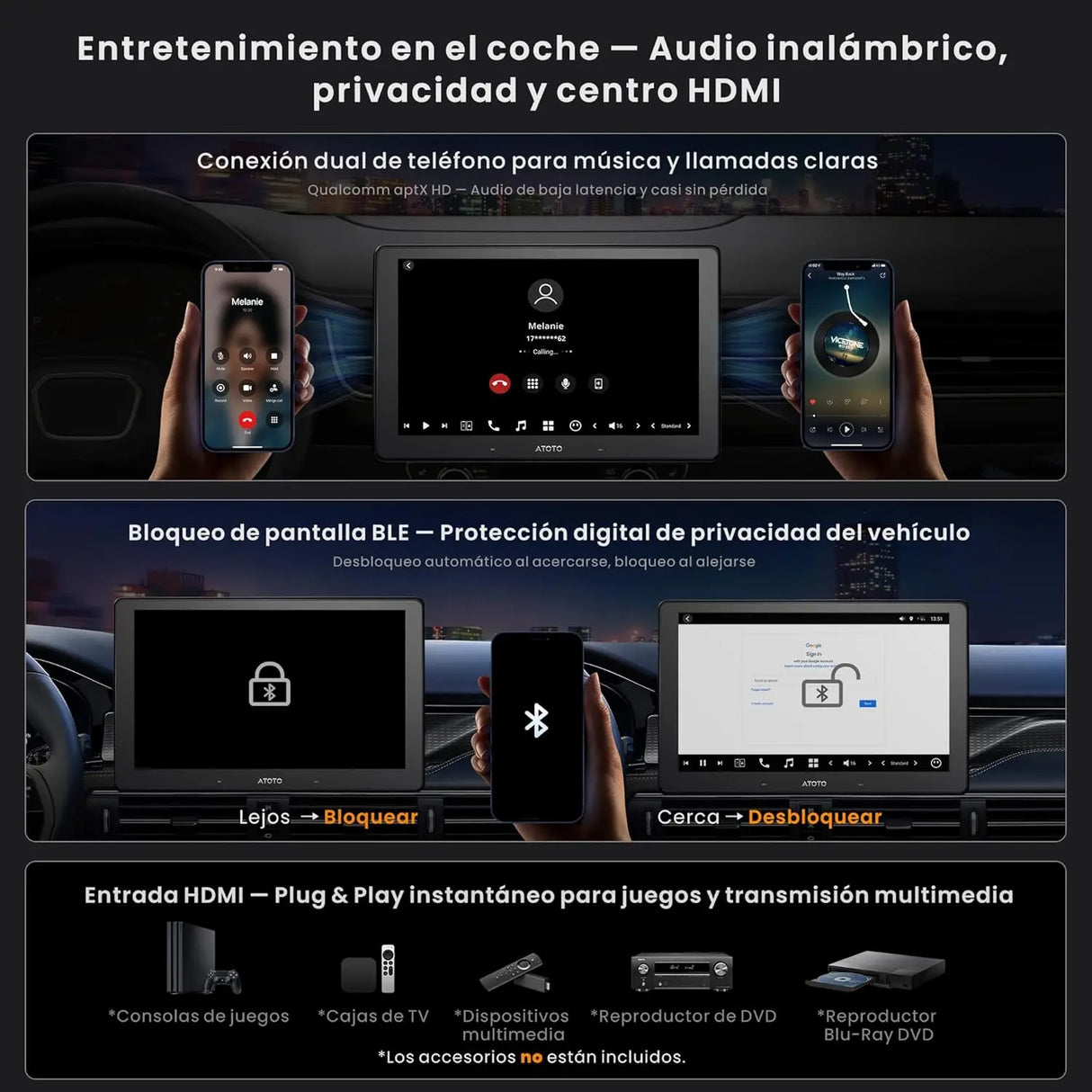 ATOTO X10G209E Autoradio Double Din 9 Pulgadas X10 – Entrada Cámara Delante y Detrás 1080P, Pantalla Táctil QLED, 8GB+128GB, CarPlay Inalámbrico, Android Auto, 4G LTE, Wi-Fi, Bluetooth, DSP, AMP, Subwoofer, GPS