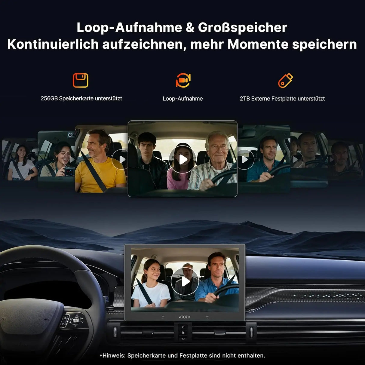 ATOTO AC-HN9CBV1 Innenraumkamera Rückwärts (Vorne Montiert), AHD 1080p 30fps, Starlight-Nachtsicht, 135° Weitwinkel, Loop-Aufnahme, Parkmodus, V10 Serie