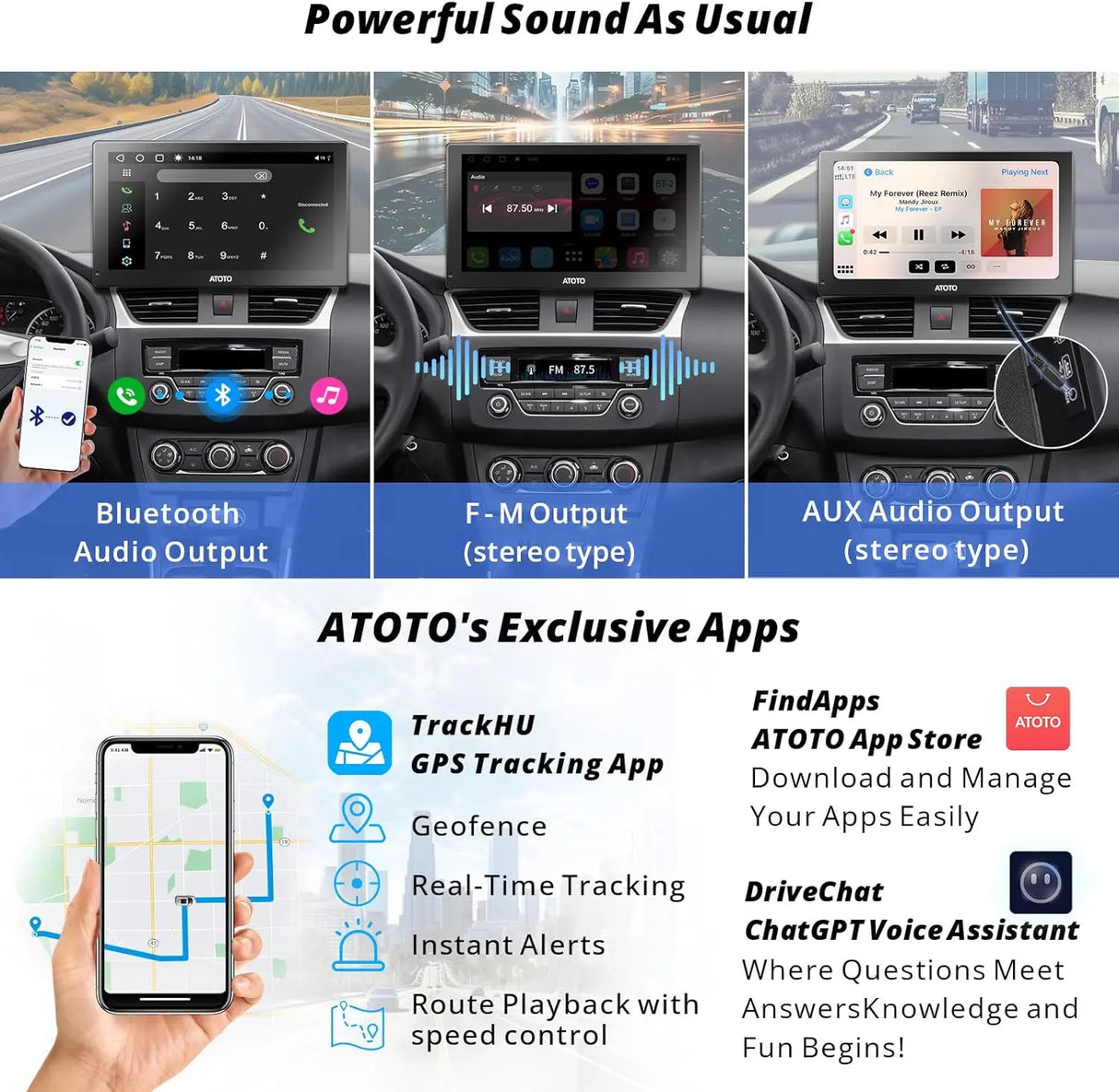 ATOTO 9" GPS Navigation, Dashcam, Backup Camera, Wireless CarPlay and Android Auto, 4G+32G, Dual Bluetooth, WiFi, Android System, In-Dash GPS Navigation