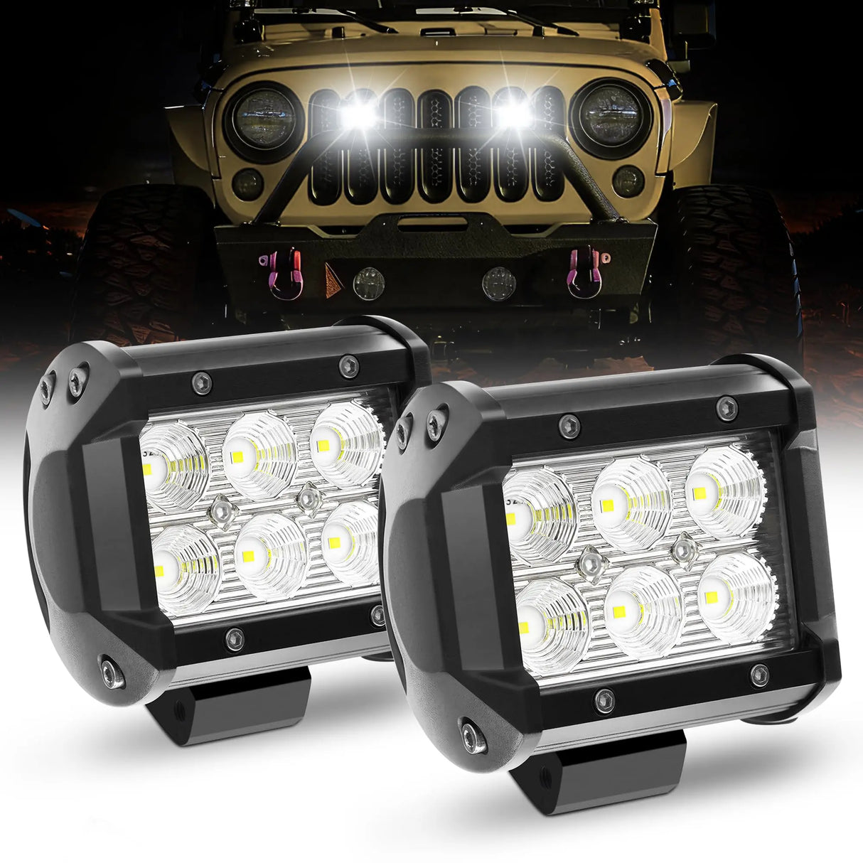 ATOTO AL-4IN6-18W LEAPROCK 4” LED Work Lights 18W Flood Beam, Smart App Controlled Off-Road Driving Lights with CarPlay & Android Auto Support, IP67 Waterproof 6000K White Pods for Truck, ATV, UTV, SUV & Boat (2-Pack)
