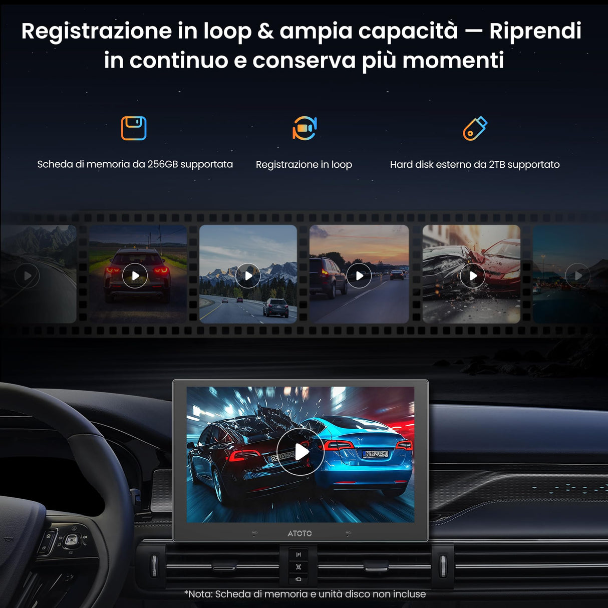 ATOTO AC-HN9FR Dashcam Anteriore AHD 1080p per Auto, 30fps, Visione Notturna Starlight, WDR, Grandangolo 136°, G-Sensore, Modo Parcheggio, Registrazione in Loop, Riproduzione Traccia GPS – Solo Serie V10