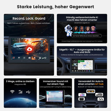 ATOTOEXCEL S8Gen4 10.1 Zoll QLED Android Doppel-DIN Autoradio, kabelloses CarPlay & Android Auto, Touchscreen-Radio 4G LTE, WiFi/USB-Tethering, Hi-Fi DSP mit 4V Pre-Out, mit Rückfahrkamera, 4G+64G