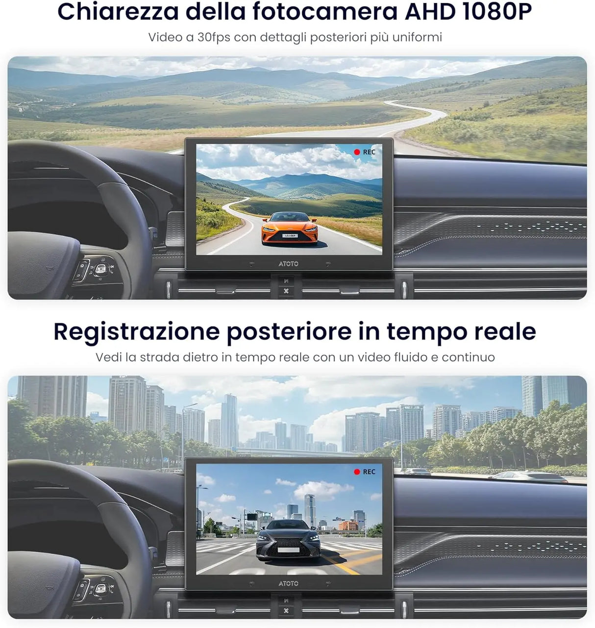 ATOTO AC-HN9RRV3 Telecamera Posteriore AHD 1080p 30fps, 134° Grandangolo, Visione Notturna Starlight, IP67, Sensore G, Parking Mode, Loop Video, Solo Serie V10