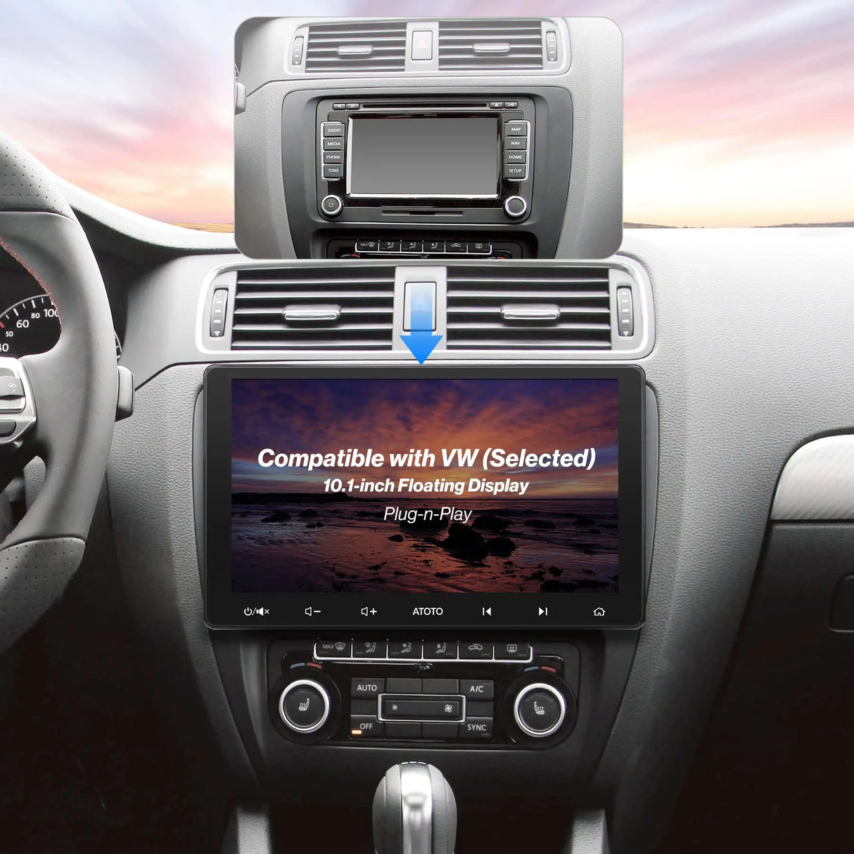 ATOTO S8-Standard 2 DIN 10,1 Zoll S8VW114SD Android Autoradio, kompatibel mit Volkswagen/VW, USB tethering, 2 BT, HD-Rückansicht mit LRV, Kabelloses CarPlay und Android Auto,IPS-Display,SCVC, 3GB+32GB