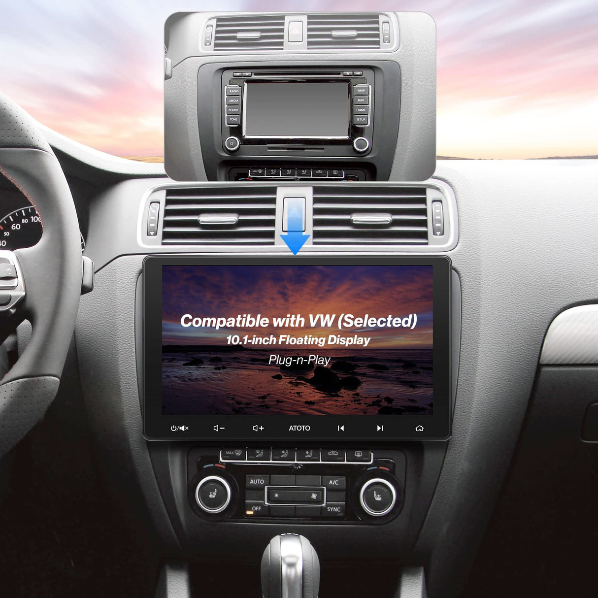 ATOTO S8 Standard 2 DIN 10,1 pouces S8VW114SD Android Récepteur intégré au tableau de bord, Compatible avec Volkswagen,Partage de connexion USB,2 BT,Rétroviseur HD avec LRV,CarPlay & Android Auto,SCVC