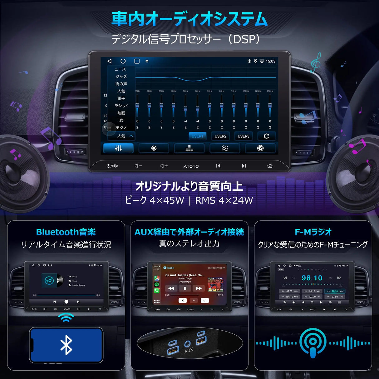 ATOTO A5L 10インチ 2Din ディスプレイオーディオ DVR＆バックカメラ付