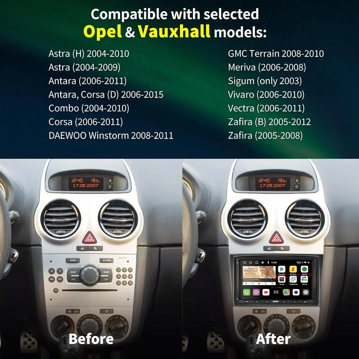 ATOTO S8OP07A4MS 2 DIN Autoradio für Opel Astra/Vivaro/Zafira/Combo, 7" Display mit kabellosem Carplay &amp; Android Auto, GPS-Navigation, eingebautem 4G, Dual Bluetooth und 32GB Speicher