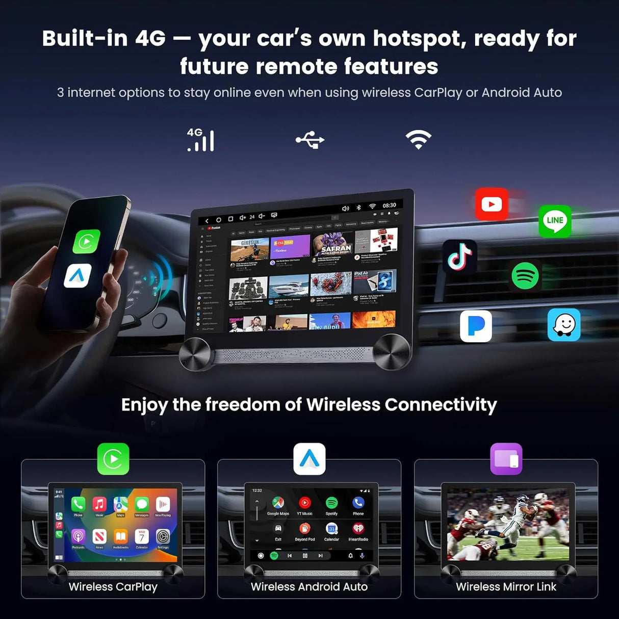 ATOTO S84G215PB 11.5-Inch Double DIN 2K QLED Android Car Stereo, Dual Knobs & 4G LTE, Wireless CarPlay & Android Auto, ChatGPT-Powered AI, DSP Hi-Fi, 4V Pre-Out, Optical/Coaxial Out, GPS Tracking