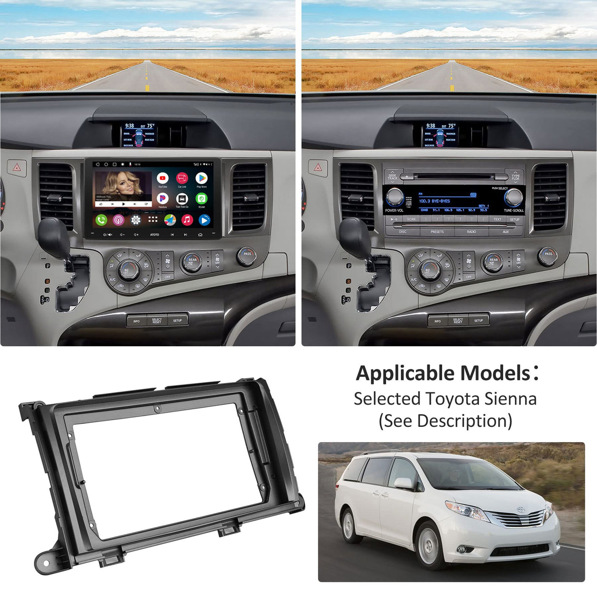 YOFUNG AC-TYSN01X-ST Installation Mounting Dash Kit for Toyota Sienna 2011-2014, Only Compatible with ATOTO IAH09D-Style Car Stereo