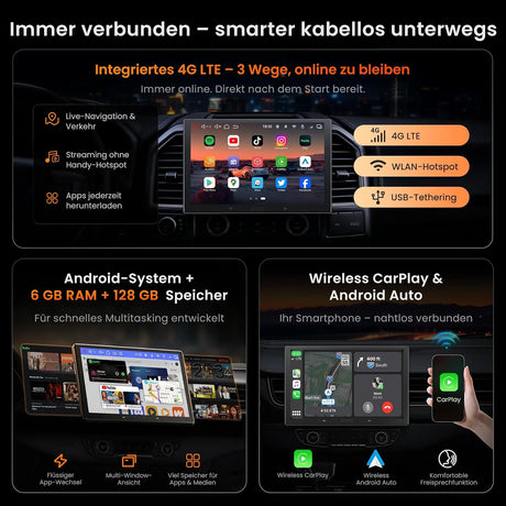 ATOTO V10G110OC 10,1 Zoll Android Autoradio 1DIN & 2DIN, 6GB+128GB, Wireless CarPlay & Android Auto, 4G LTE/WiFi, GPS Navi, Bluetooth 5.4 aptX HD, DSP 32B-EQ, 4-Kanal-DVR, Karaoke im Auto, AI-Assistent