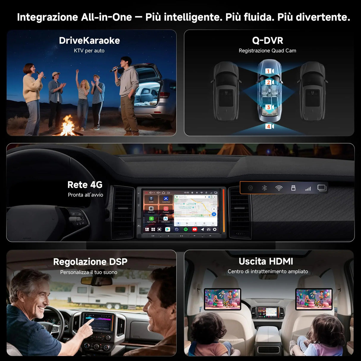 ATOTOEXCEL V10 Autoradio 2 Din Android 7" QLED, Karaoke in Auto, Registrazione Simultanea a 4 Telecamere, 4G SIM/Wi-Fi/USB Tethering, aptX HD Bluetooth, DSP Audio 7.1.2, IA Agentica