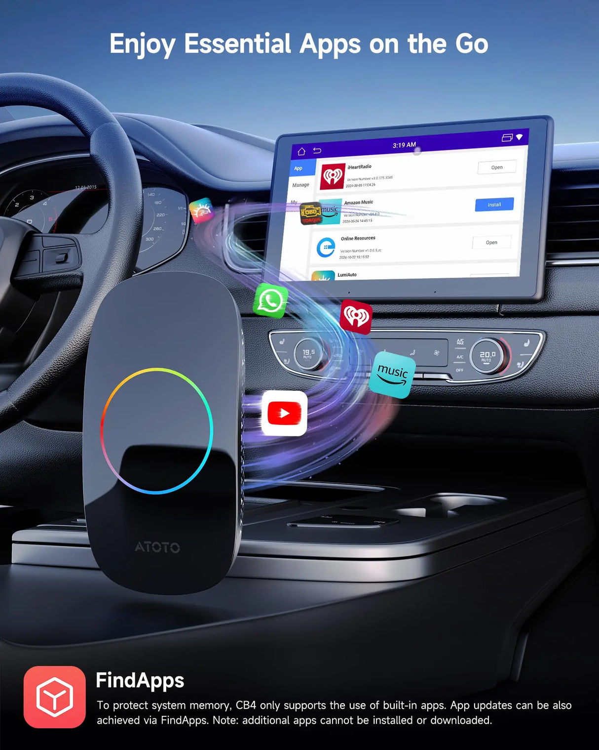 ATOTO CarWave CB4DT Wireless CarPlay Adapter with Android Auto, HDMI