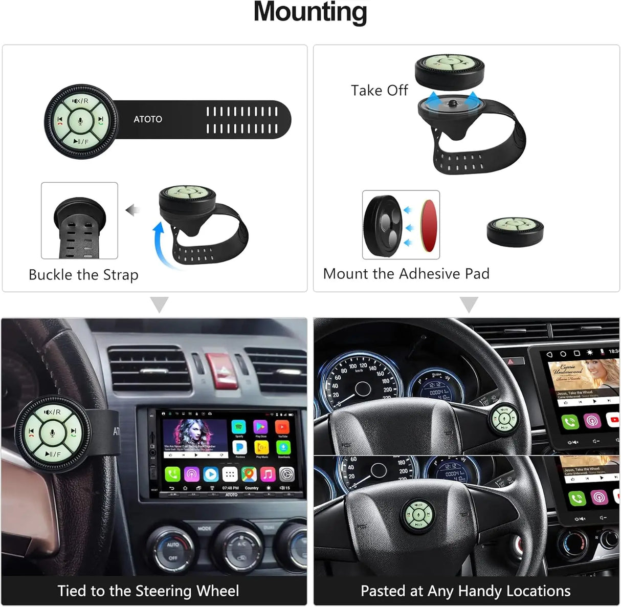ATOTO AC-44F5 Kabelloses Bluetooth-Fernbedienungsgerät mit pulsierendem Licht, Plug and Play – Solo für ATOTO-Autoradio (X10, F7 und S8), nicht kompatibel mit der Version ATOTO A5 / A6 / S8 PN / S8 UN / S8 MS