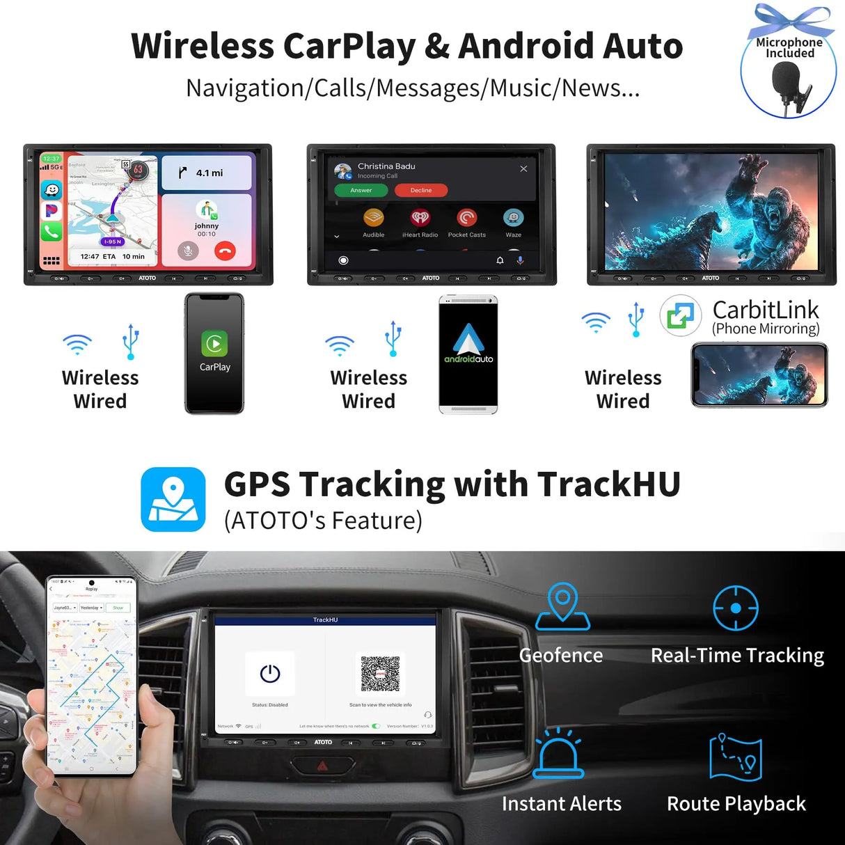ATOTO S8G2A74MS 7” QLED Double Din with Backup Camera – 8-Core Wireless CarPlay & Android Auto, Built-in 4G LTE, Wi-Fi/BT/USB Tethering, DSP, SCVC, AI Chat, 4GB+32GB